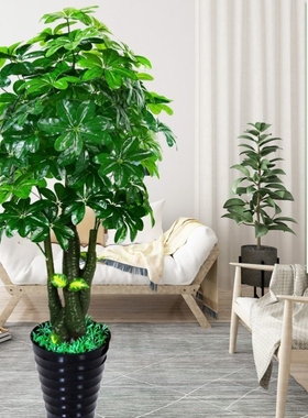 电视柜两边大摆件假树仿真树发财树客厅大型落地假花盆栽摆设绿色