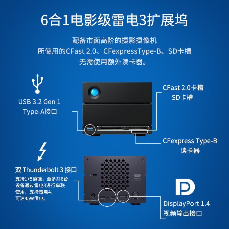 雷孜LaCie 2big Dock 40TB雷电3/Type-C磁盘阵列企业级桌面硬盘-图1