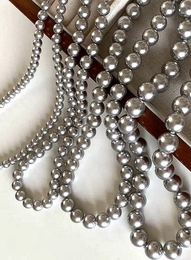 施家真多麻银灰色强光珍珠项链
