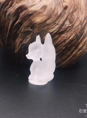 九尾狐狸天然白水晶摆件可定制