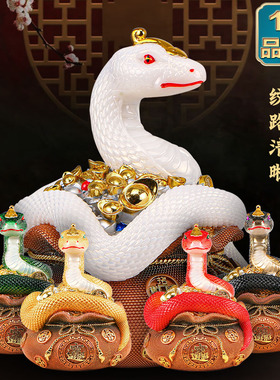 合成玉石蛇手工彩绘工艺品摆件