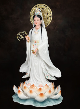 站观音像妙善观世音玉石客厅摆件