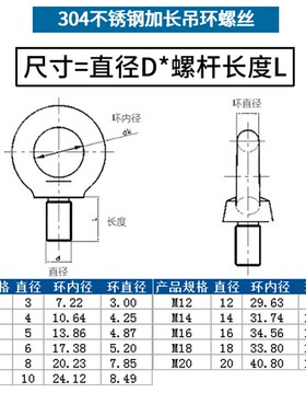 304不锈钢吊环螺栓 M5-M16环形螺丝吊环 起重吊环螺钉配件 带圈螺