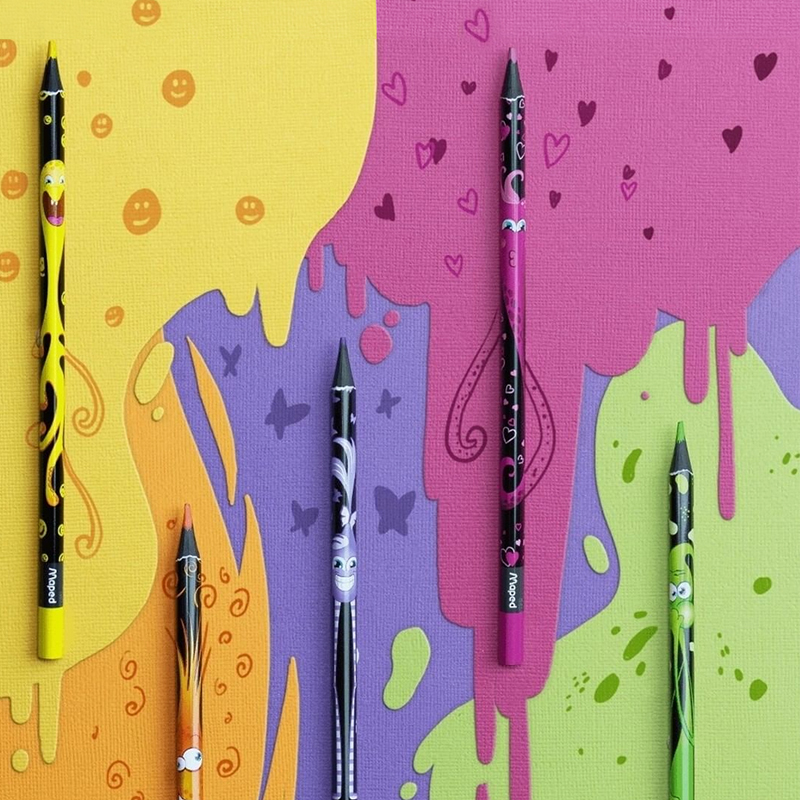 法国马培德小怪兽彩铅初学者绘画创意卡通图案彩色铅笔桶装便携 油性彩铅12色24色36色彩铅笔专业学生用画笔 - 图2