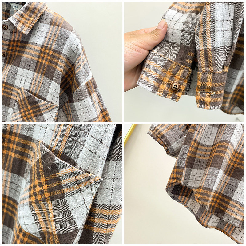 纯棉磨毛格子衬衫宽松2020女外套 言加衬衫