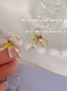 彩色串珠水晶蝴蝶结耳环