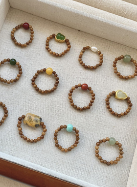 复古小众设计感天然库克戒指女南红蜜蜡尾戒和田玉朱砂高级食指环