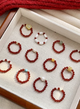 原创红玛瑙戒指女复古小众高级感新中式显白食指戒本命年红色指环