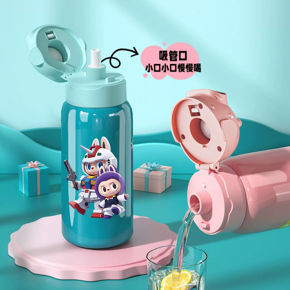 labubu拉布布指纹解锁儿童大容量水杯保温杯高颜值学生吸管杯316 - 图0