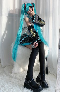 Hatsune Miku cos suit MIKU official suit Japanese girl anime silver patent leather JK women's cosplay suit