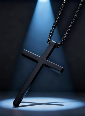 钛钢十字架项链光面小众个性