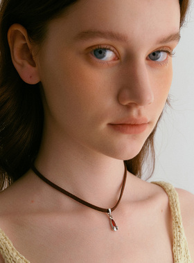 CINNLER 回溯系列红玛瑙/虎眼石拉丝纹925纯银麂皮绳项链圣诞礼物