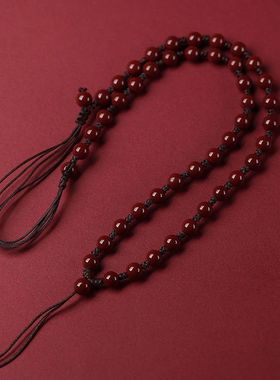 天然保真朱砂珠链百搭手工编织紫金砂吊坠挂绳项链男女本命年护身