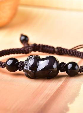 官方2026生肖属猪本命年黑曜石福禄佑猪手链男女紫珠承运吉祥物手