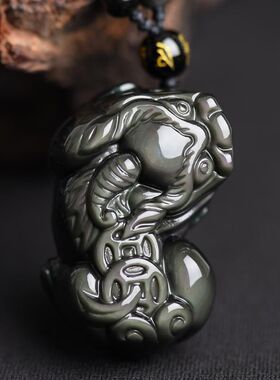 官方天然金黑曜石貔貅吊坠男女款项链水晶挂件情侣招财皮丘高档珍