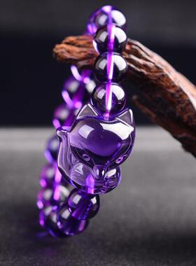 天然紫水晶小狐狸手链男女款紫色萌狐手串情侣款日韩可爱甜美礼物