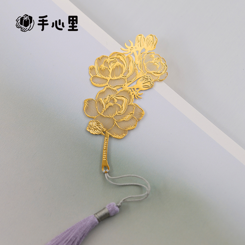 手心里旅入花间茉莉书签黄铜镀18K金文创送老师朋友生日退休礼物 - 图1