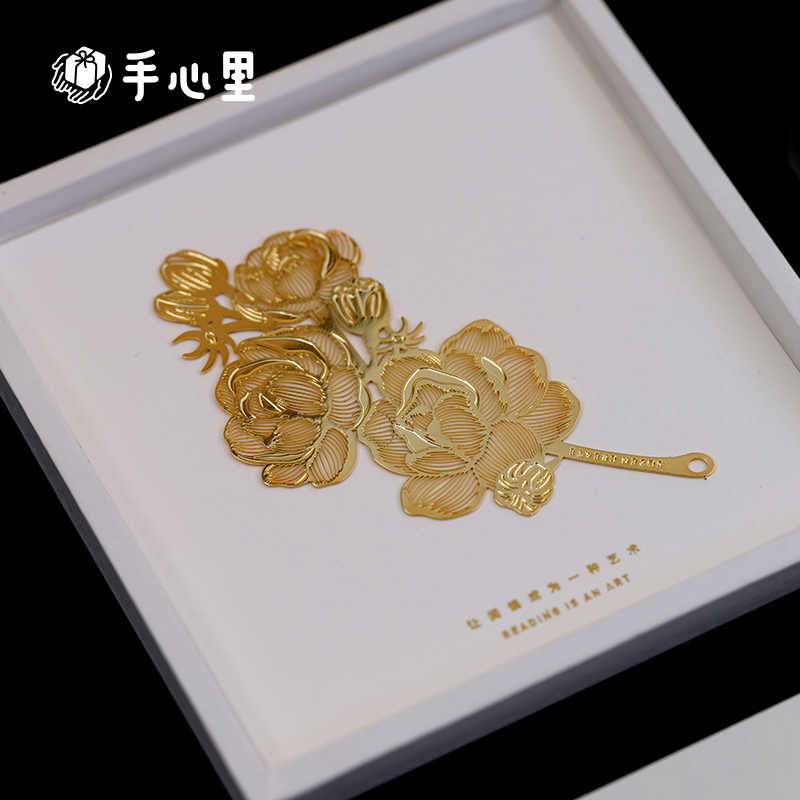 手心里旅入花间茉莉书签黄铜镀18K金文创送老师朋友生日退休礼物 - 图0