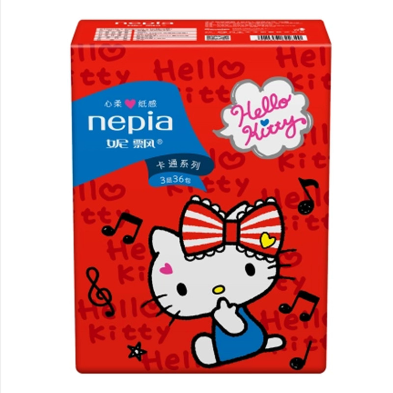 nepia妮飘纸巾Hello Kitty印花 3层便携迷你手帕纸/纸手帕2组72包 - 图1