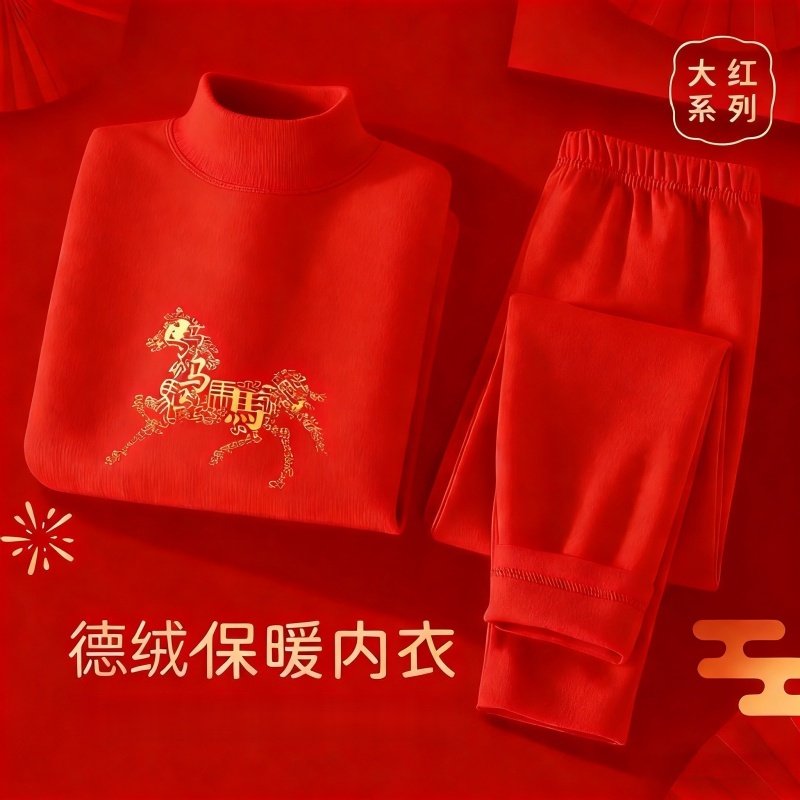 本命年红色半高领德绒保暖内衣套装男女2026福字秋衣秋裤新年好运,淘宝优惠券,粉丝福利购,淘宝优惠卷