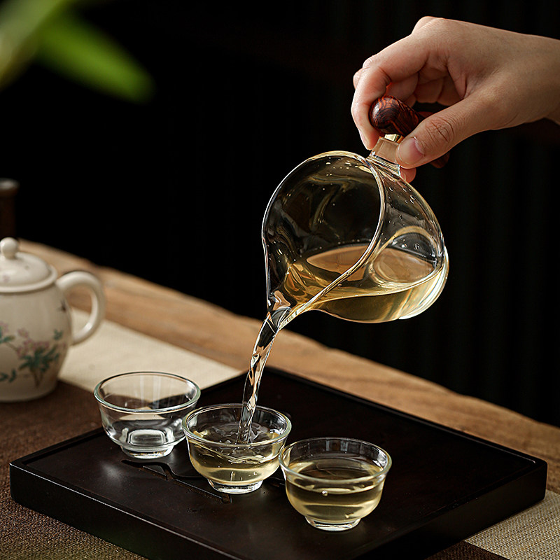 玻璃公道杯带手柄耐热加厚茶漏一体高档茶海泡茶具日式大号分茶器_虎窝淘