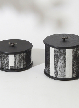 现代简约实木布艺圆形收纳盒托盘纸巾盒样板间客厅桌面装饰盒摆件