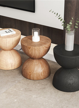 圆形边角几茶台客厅茶几实木底座