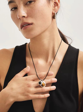 Céleste虎眼石双宝石吊坠项链女