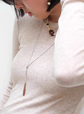 Céleste木质双水滴吊坠项链女
