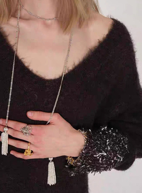 Céleste烟花白贝母流苏项链女