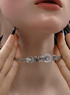 原创小众设计品牌满镶皮带扣高级感气质锁骨蛇骨链女颈链项链精致