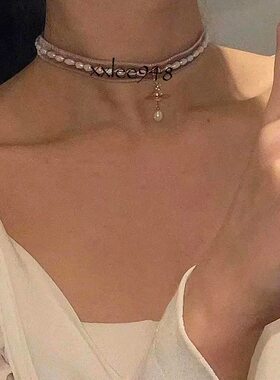 淡水珍珠黑丝绒choker 土星项链女个性时尚复古新品INS网红潮