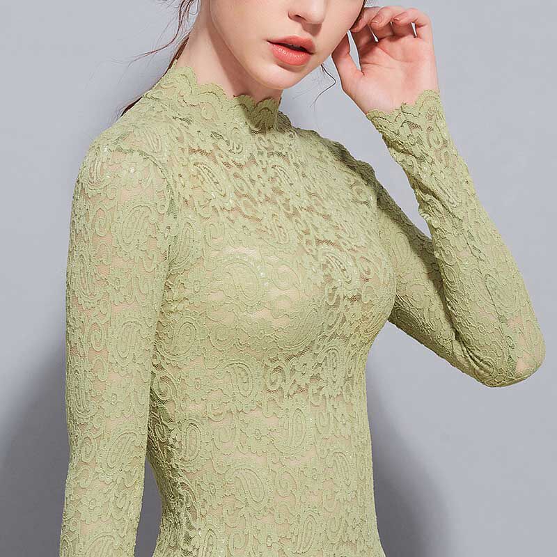 半高领蕾丝新款秋冬新品内搭t恤 靓妃娅蕾丝衫/雪纺衫