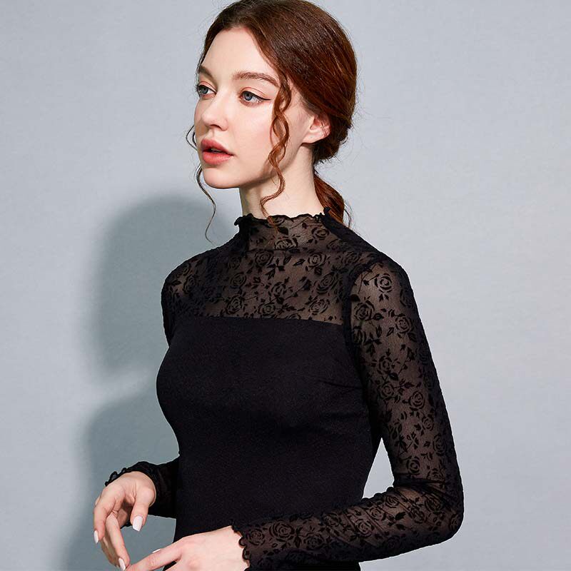 2020秋冬装新款半高领印花网纱t恤 靓妃娅T恤