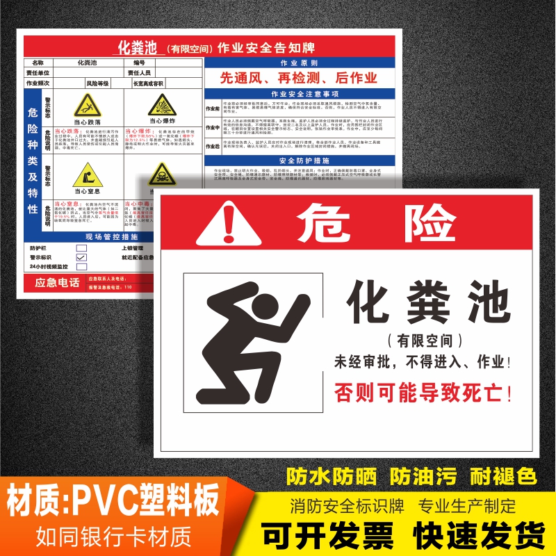 化粪池有限空间作业安全告知牌受限空间作业危险告知牌池污水处理池储罐化废气喷淋塔消防水池安全警示标识牌-图0