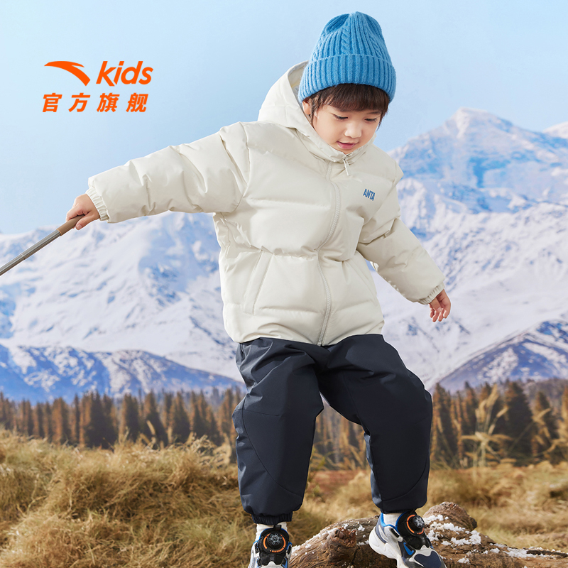 安踏儿童羽绒服男童面包服三防外套新年款冬季保暖连帽红色外套