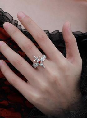 玫瑰宝剑爱心红宝石指女百搭小众高级感开口可调节情侣对戒新品