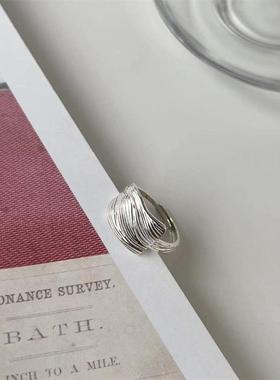 韩版不规则条纹戒指女ins风小众设计感宽面简约个性可调节食指戒