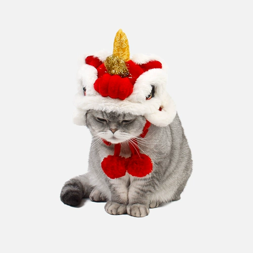 Ji zi tsai Pet Cat Cat Dog and Dog Новая годоватая одежда Happy Lion Dance Cat Cat с маленькой шляпой для собак Дракон Новый год