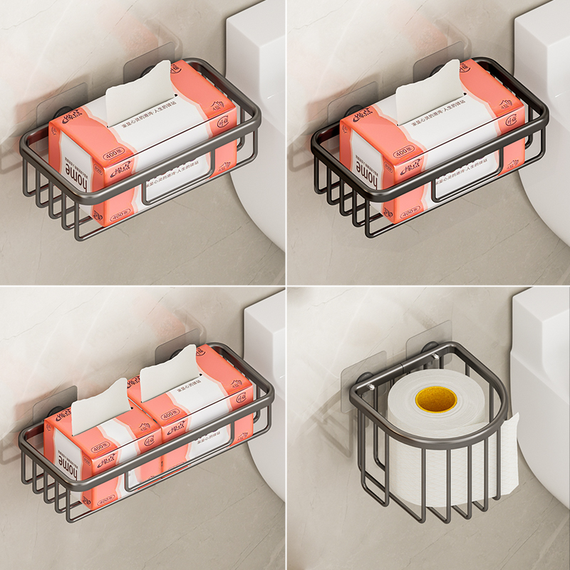 太空铝免打孔卫生纸置物架厕所纸巾盒卫生间卷纸架抽纸盒壁挂式 - 图1