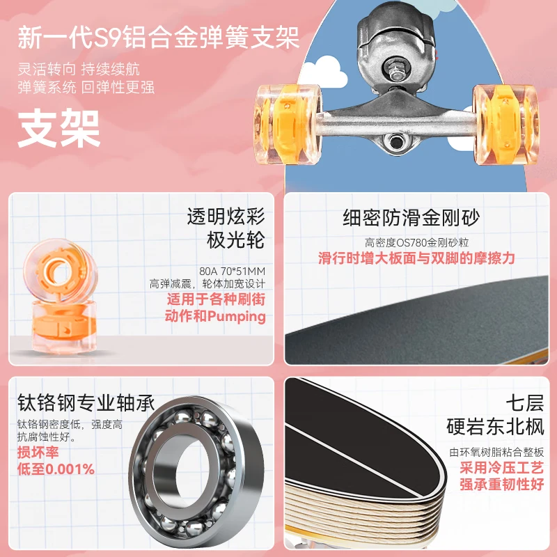 菠萝君陆地冲浪板滑板成人儿童路冲板初学者女生陆冲大鱼专业板S9
