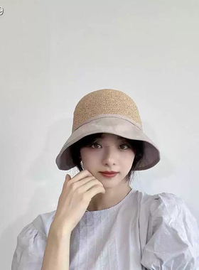 夏季遮阳帽防晒韩国东大门代购春夏新款纯色净版女帽子草帽魔术贴