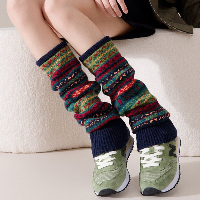 秋冬复古风加厚羊毛堆堆袜套撞色及膝保暖叠穿波西米亚风腿套,淘宝优惠券,粉丝福利购,淘宝优惠卷