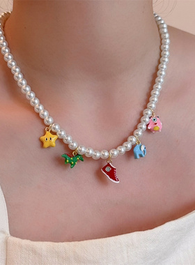 彩色星星小恐龙小象鞋子吊坠项链