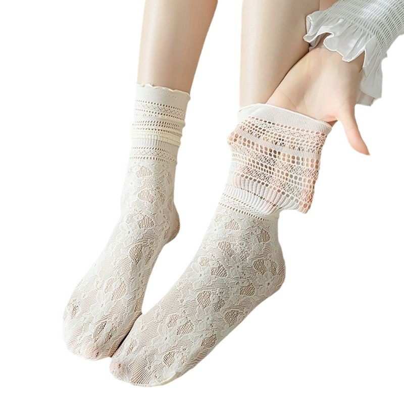 个性镂空蕾丝堆堆袜袜子女吊带春夏网眼夏季薄款木耳边中筒,淘宝优惠券,粉丝福利购,淘宝优惠卷