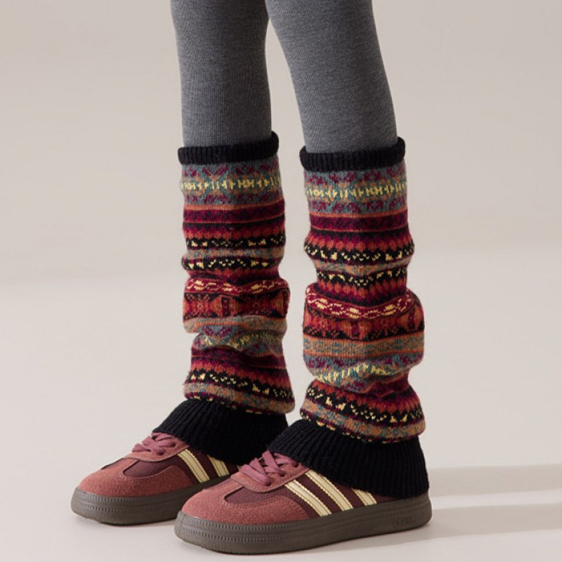 秋冬复古风加厚羊毛堆堆袜套撞色及膝保暖叠穿波西米亚风腿套,淘宝优惠券,粉丝福利购,淘宝优惠卷