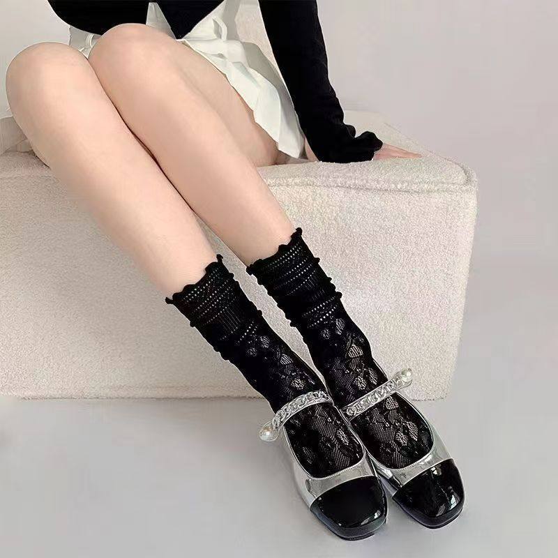 个性镂空蕾丝堆堆袜袜子女吊带春夏网眼夏季薄款木耳边中筒,淘宝优惠券,粉丝福利购,淘宝优惠卷