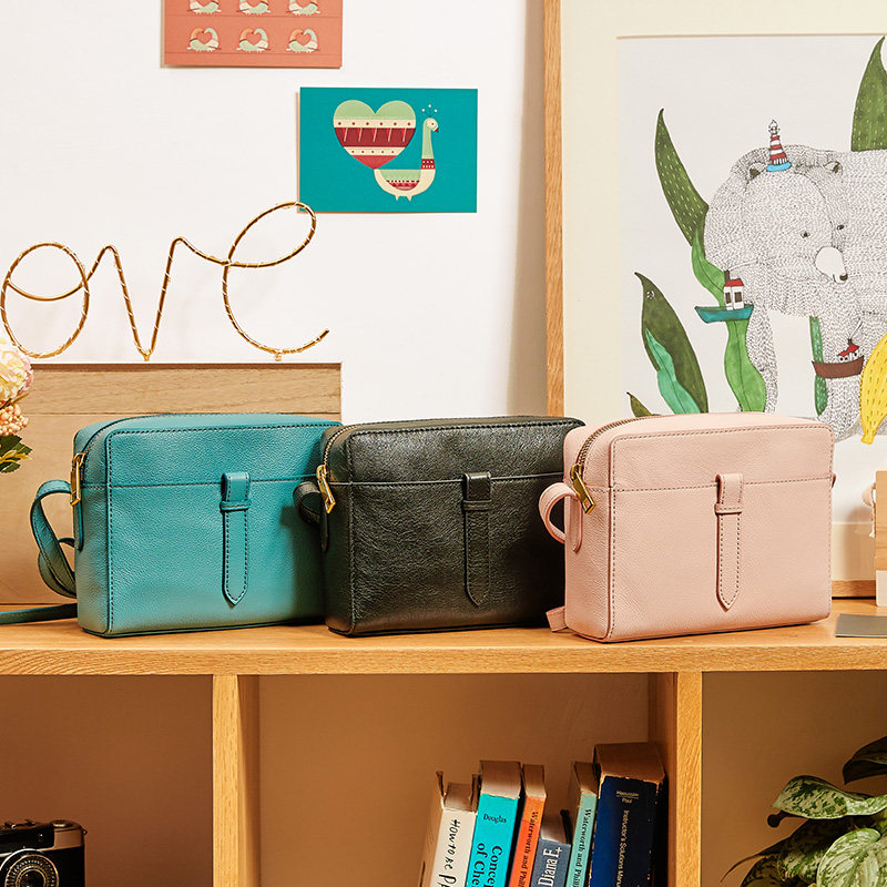 fossil欧美时尚文艺简约牛皮女拉链 fossil箱包女士包袋