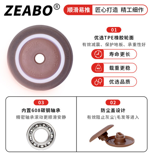 脚轮万向轮配件单独轮子轱辘带轴承软质静音橡胶轮片-单轮 - 图0