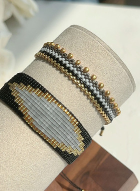 波嬉风黑金灰南美波西亚米小众手工米珠串珠编织手链手绳饰品